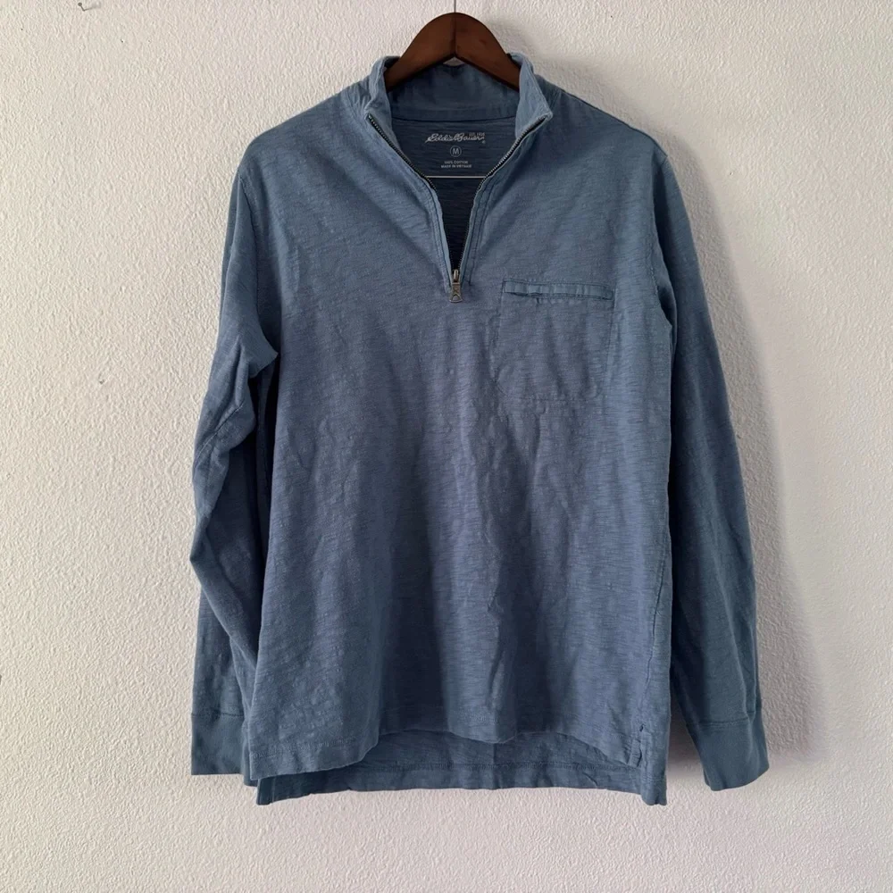 Eddie Bauer Blue Quarter Zip Cotton Pullover Outdoor Medium Athleisure Casual